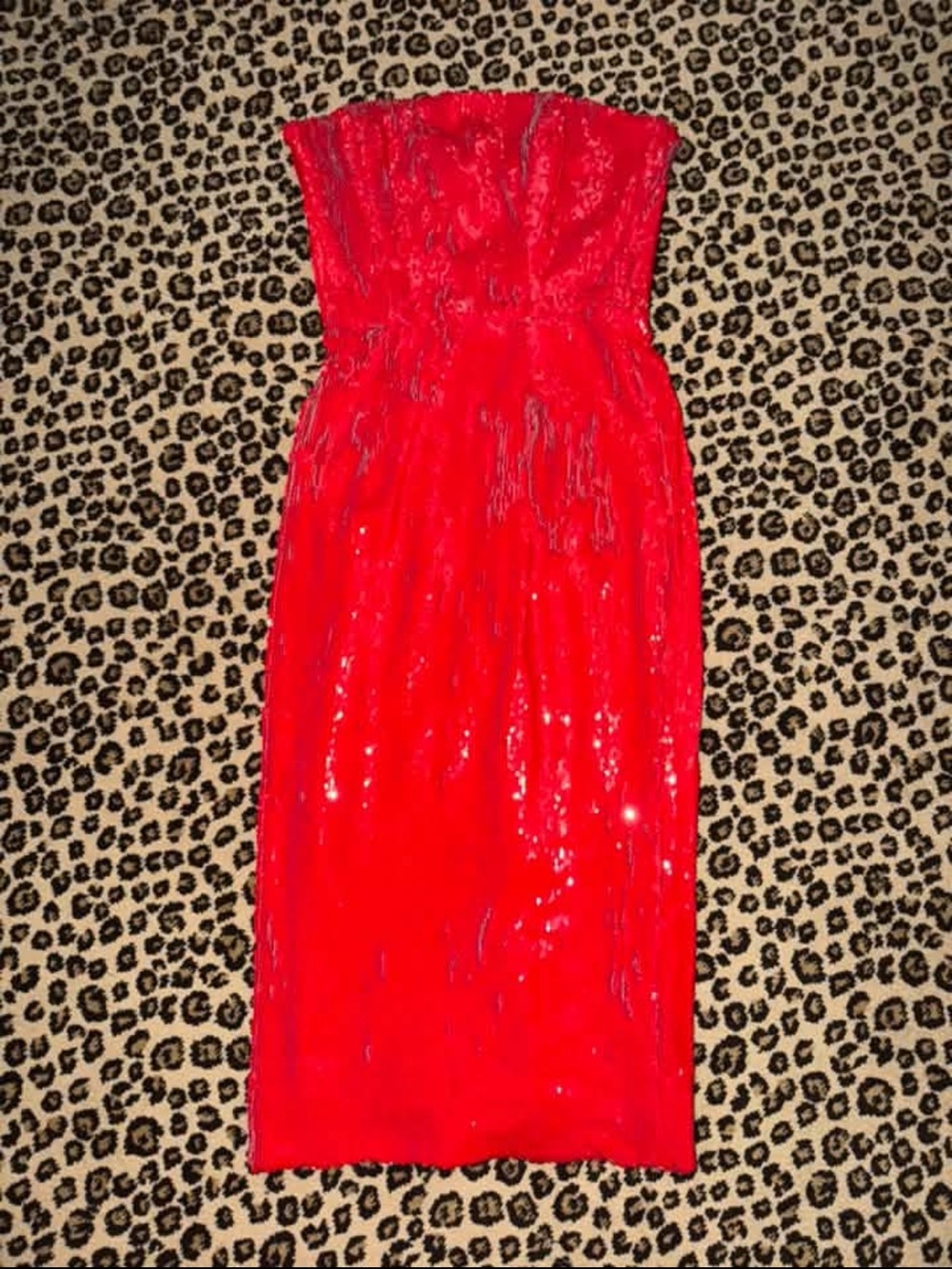 Strapless Red Sequin Midi Dress - Women